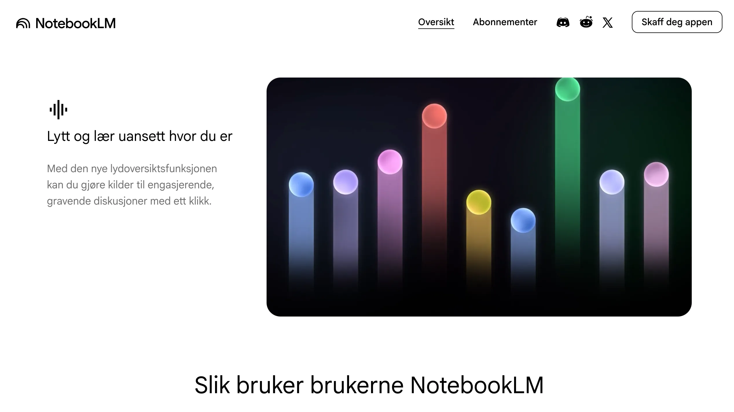 NotebookLM lydfunksjon som viser Audio Overview med lydvisualisering