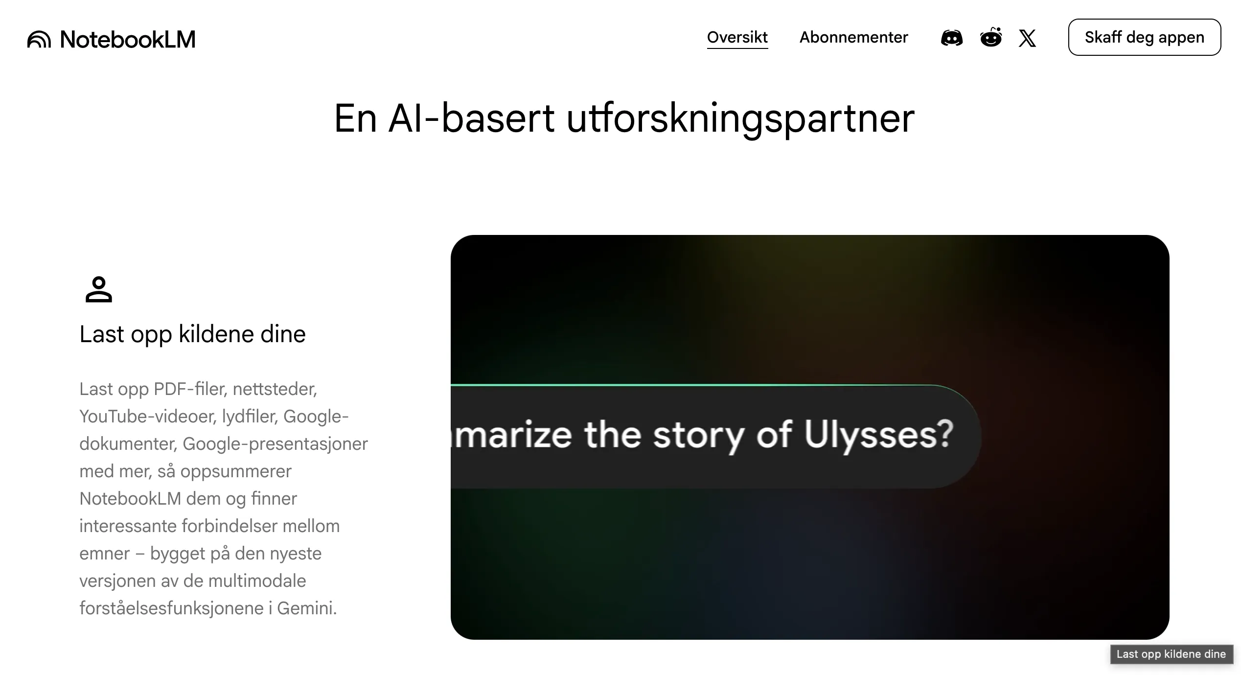NotebookLM opplastingsskjerm der du kan laste opp PDF-er og dokumenter